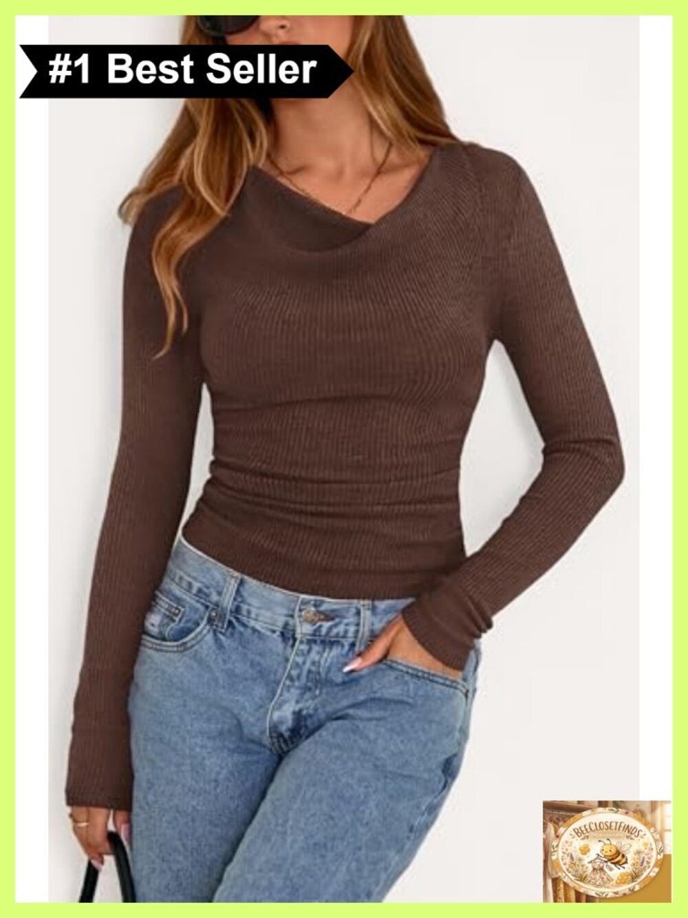 Cowl Neck Ruched Ribbed Knit Long Sleeve Crop Top - Picture 5 of 6